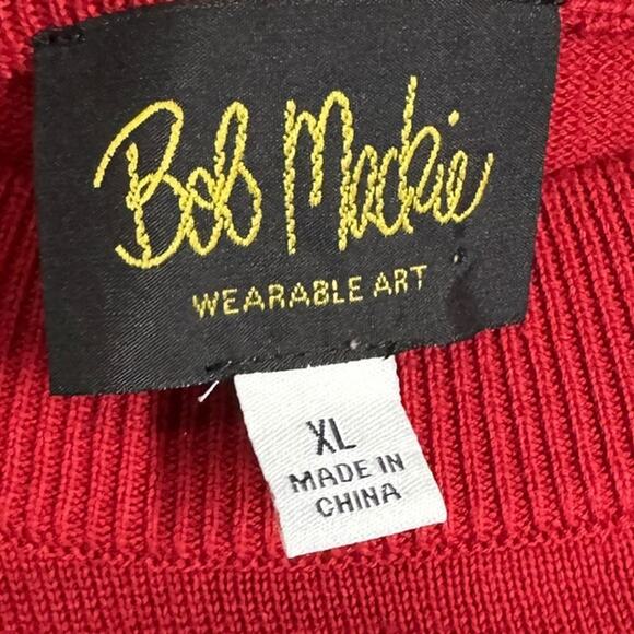 BOB MACKIE Wearable Art Red Long Sleeve Sweater SZ XL - Picture 3 of 8